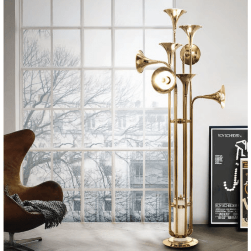 Delightfull Lámpara de Piso chapa de oro con centro blanco brillante Botti Floor Terentti