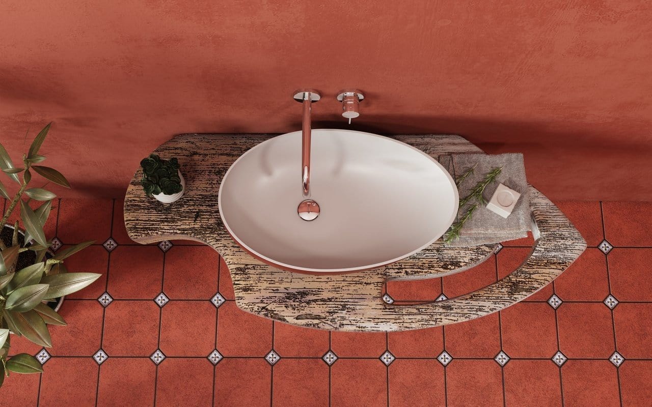 Aquatica Lavabo Spoon-2 - color Rojo Óxido y Blanco Terentti