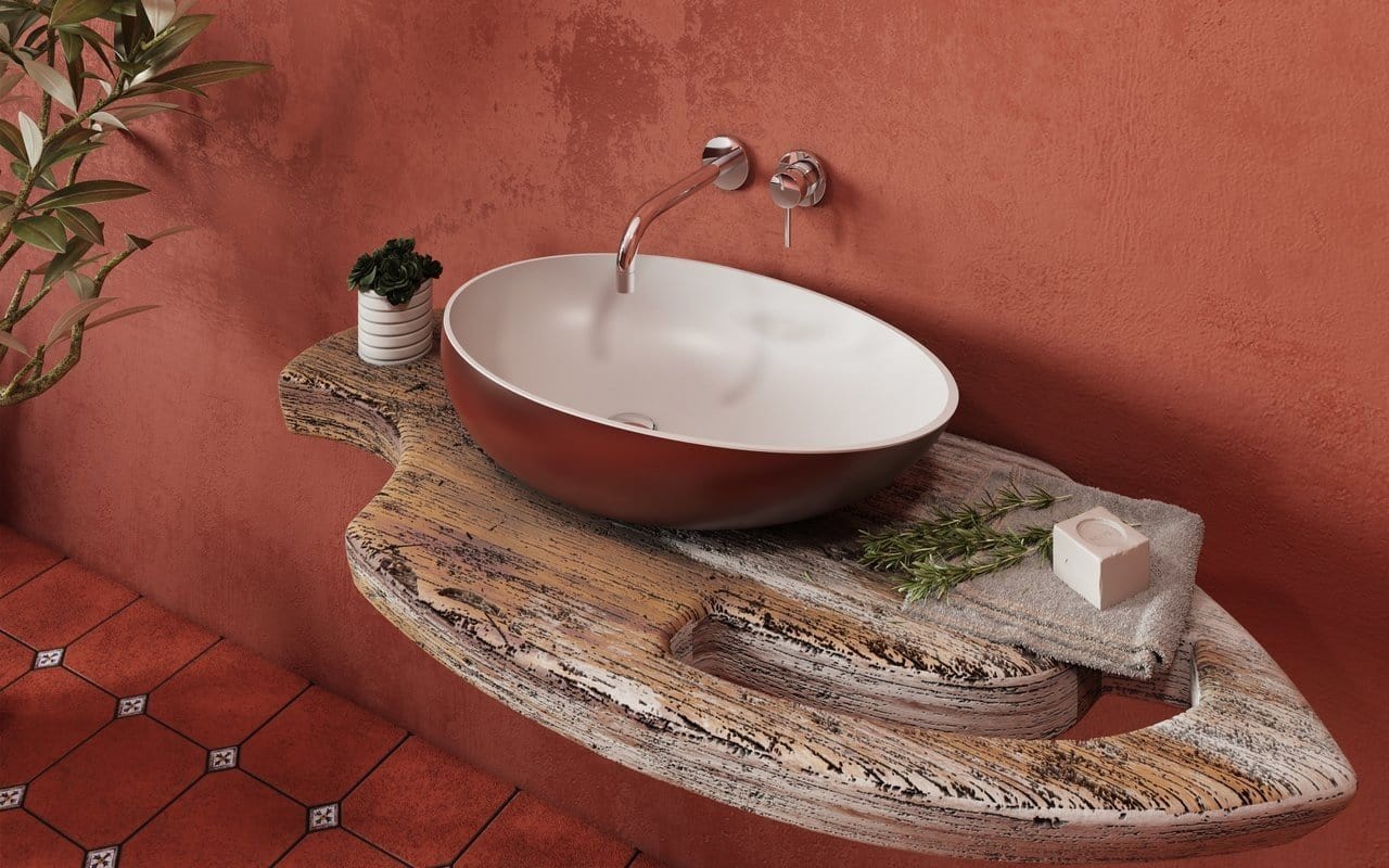 Aquatica Lavabo Spoon-2 - color Rojo Óxido y Blanco Terentti